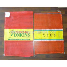 PP Leno mesh bags with label for onions patatoes and firewood